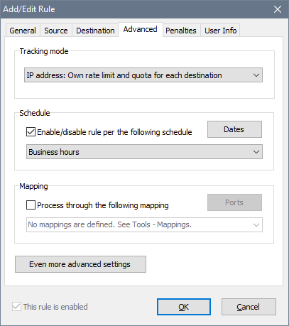 Add/Edit Rule window - Advanced tab