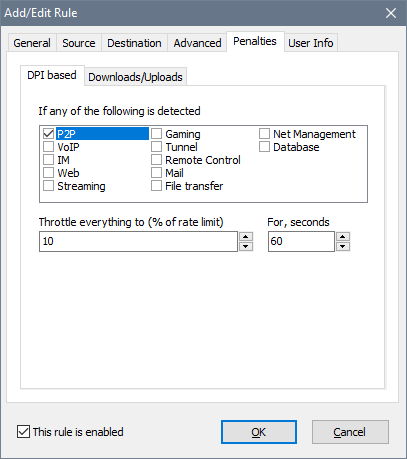 Add/Edit Rule window - Penalties tab - DPI-based