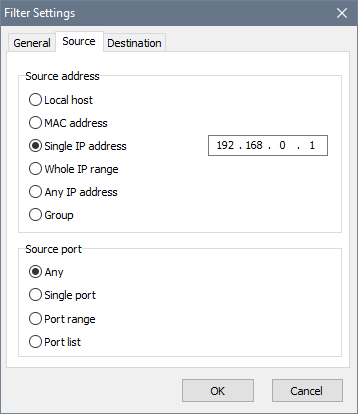 Filter settings: restrict the simulation to a particular VLAN