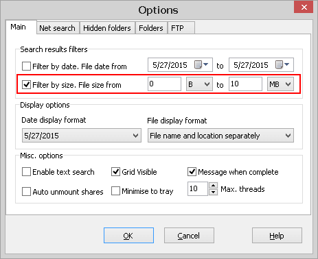 Set size range