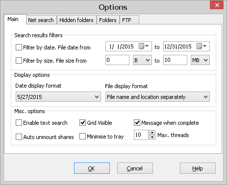 Main configuration window