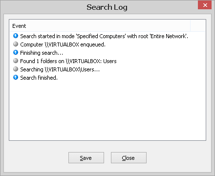 Search Log window