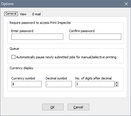 Global settings window, General tab