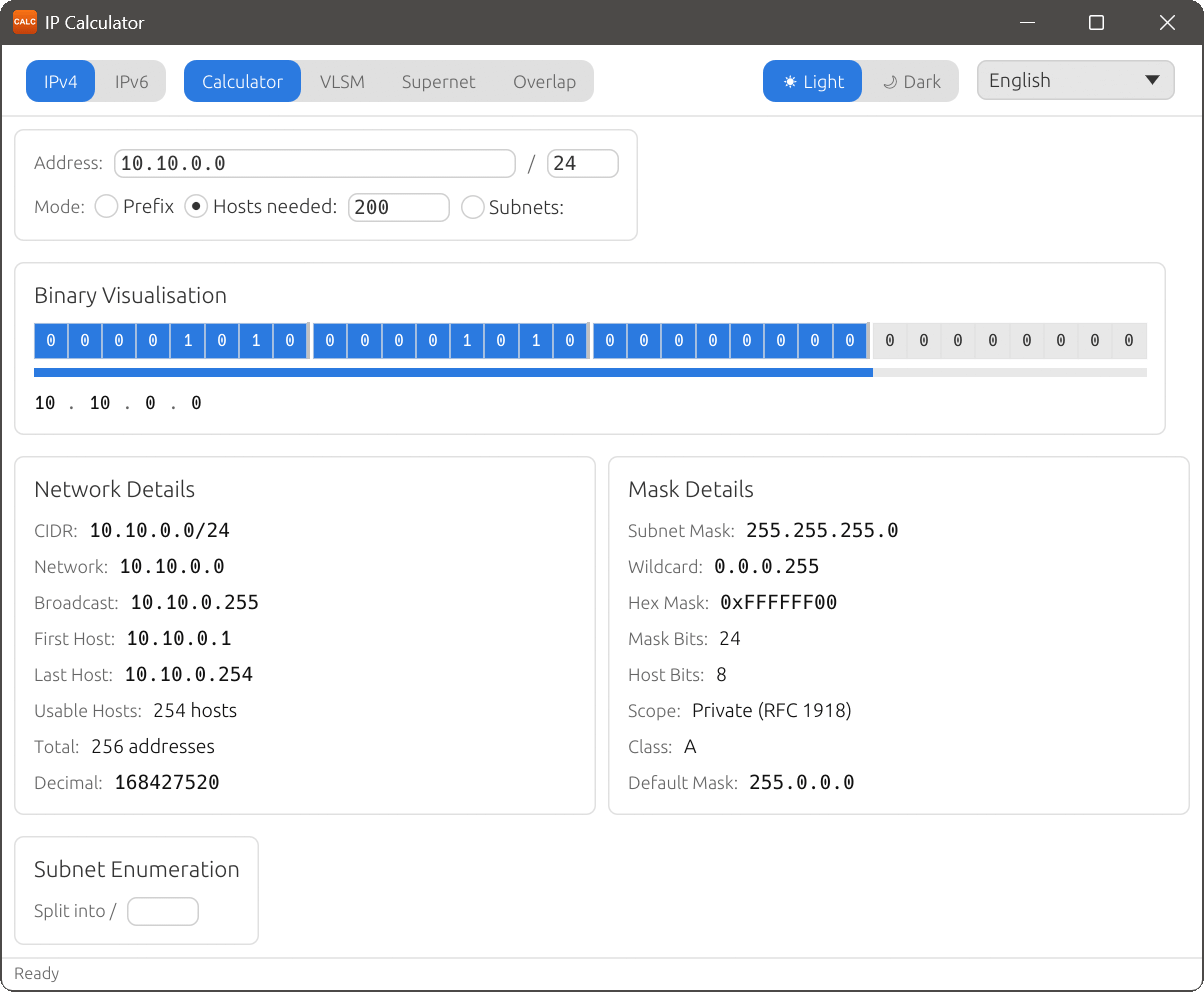IPv4 calculator in Hosts needed mode