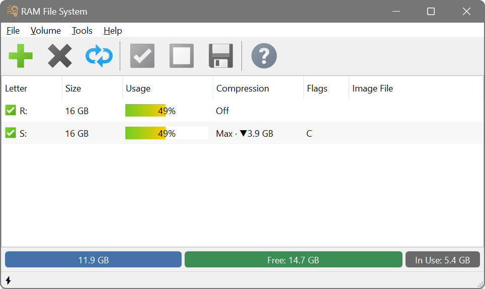 The RAM File System main window