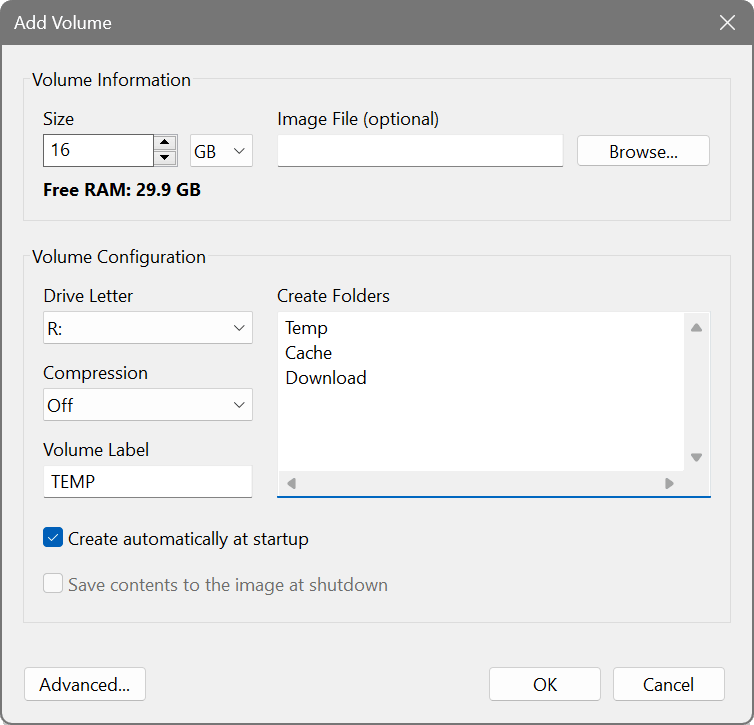 Adding a new RAM FS volume