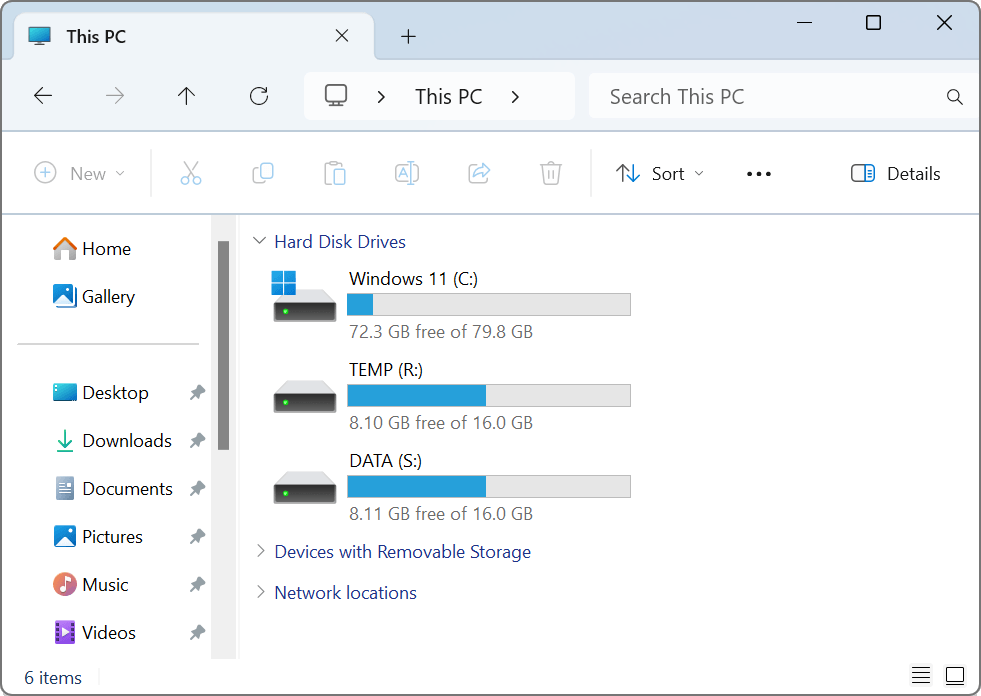 A RAM FS volume in Windows Explorer