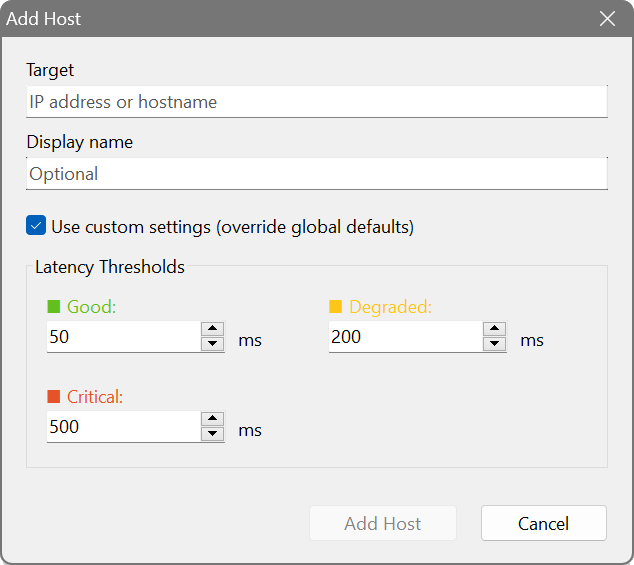 Add host dialog