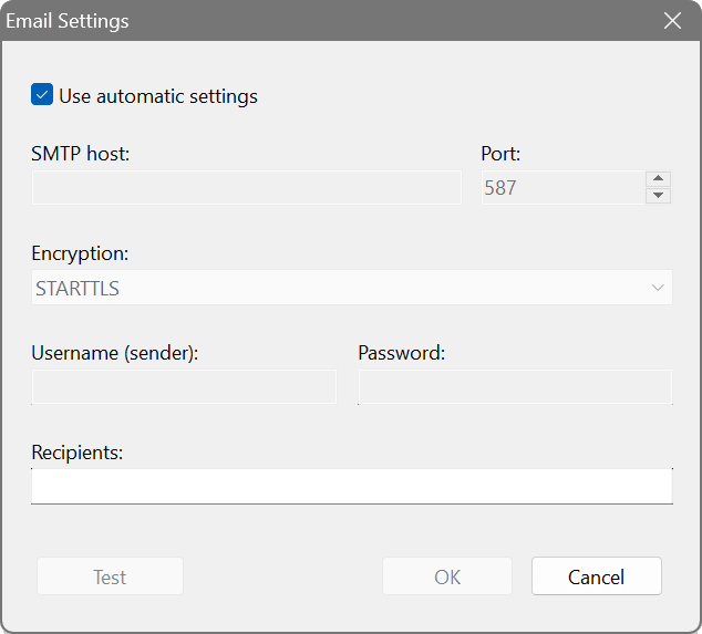 Email alert settings dialog