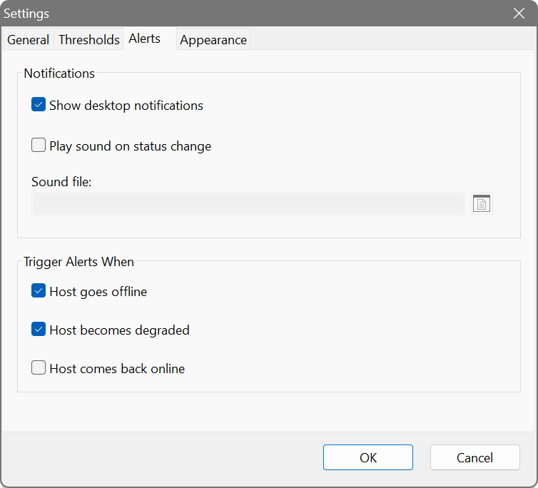 Ping Monitor - Alert settings