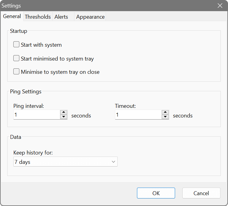 Ping Monitor - General settings