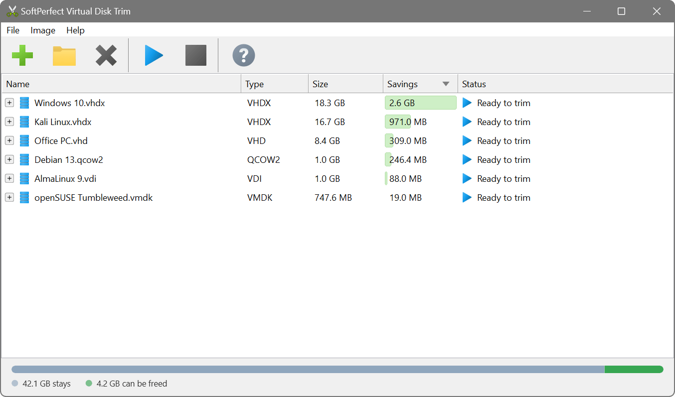 SoftPerfect Virtual Disk Trim main window